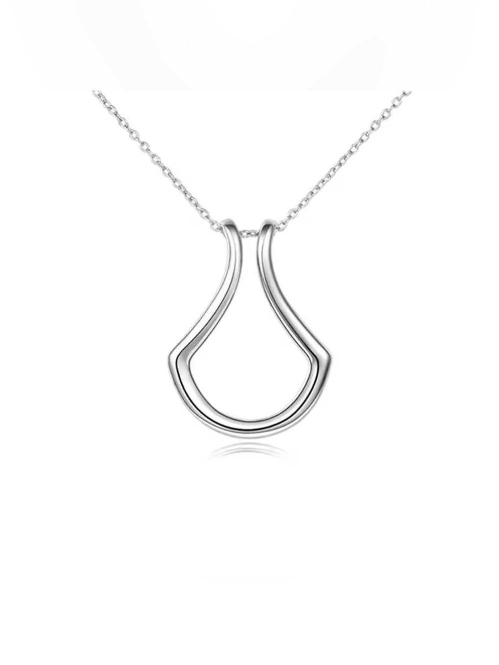 18K White Gold Wedding Ring Keeper Holder Pendant Necklace Fan Luxury Geometric